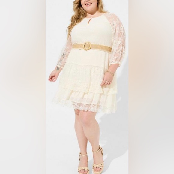 $90 ⭐️ NEW Sz 4x 26 Festi for Torrid Lace Clip Tiered Bohemian Dress - Picture 5 of 13